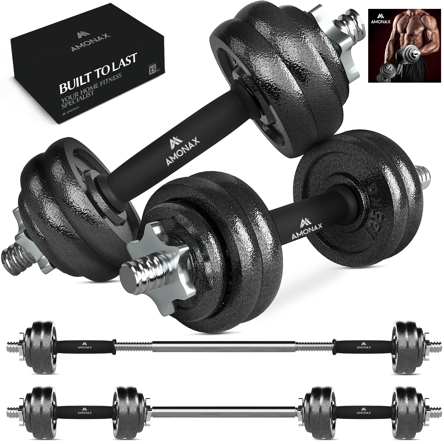 15KG Dumbbell Barbell Set for Men Women AMONAX - Main Image