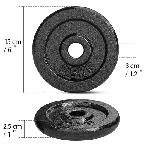 1 inch 2 x 2.5 KG Set Cast Iron Dumbbell Weight Plates