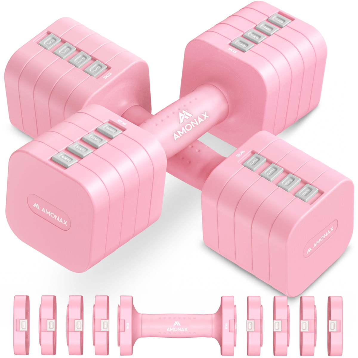 Adjustable Dumbbell Set – 5-in-1 Quick-Release ( Pink 5kg ×2)