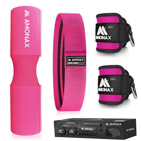 Glute Training Set Pink (Barbell Pad, Fabric Resistance Band, Ankle Straps)
