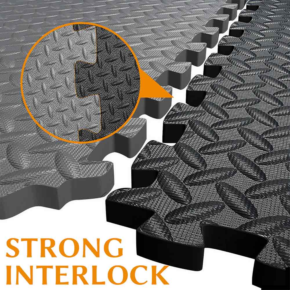 Amonax Exercise Interlocking Floor Mats - Black 60x60cm 8 TILES (32 SQ FT)