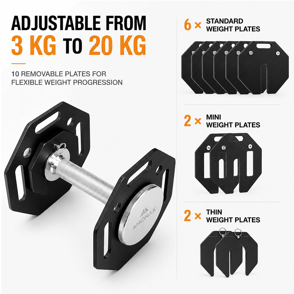 Quick-Change Plate-Loaded Adjustable Dumbbell (20kg / 36kg)