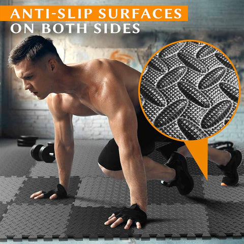 30x30cm 18 TILES (17 SQ FT) Exercise Interlocking Floor Mats - Black