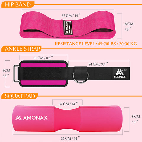 Glute Training Set Pink (Barbell Pad, Fabric Resistance Band, Ankle Straps)