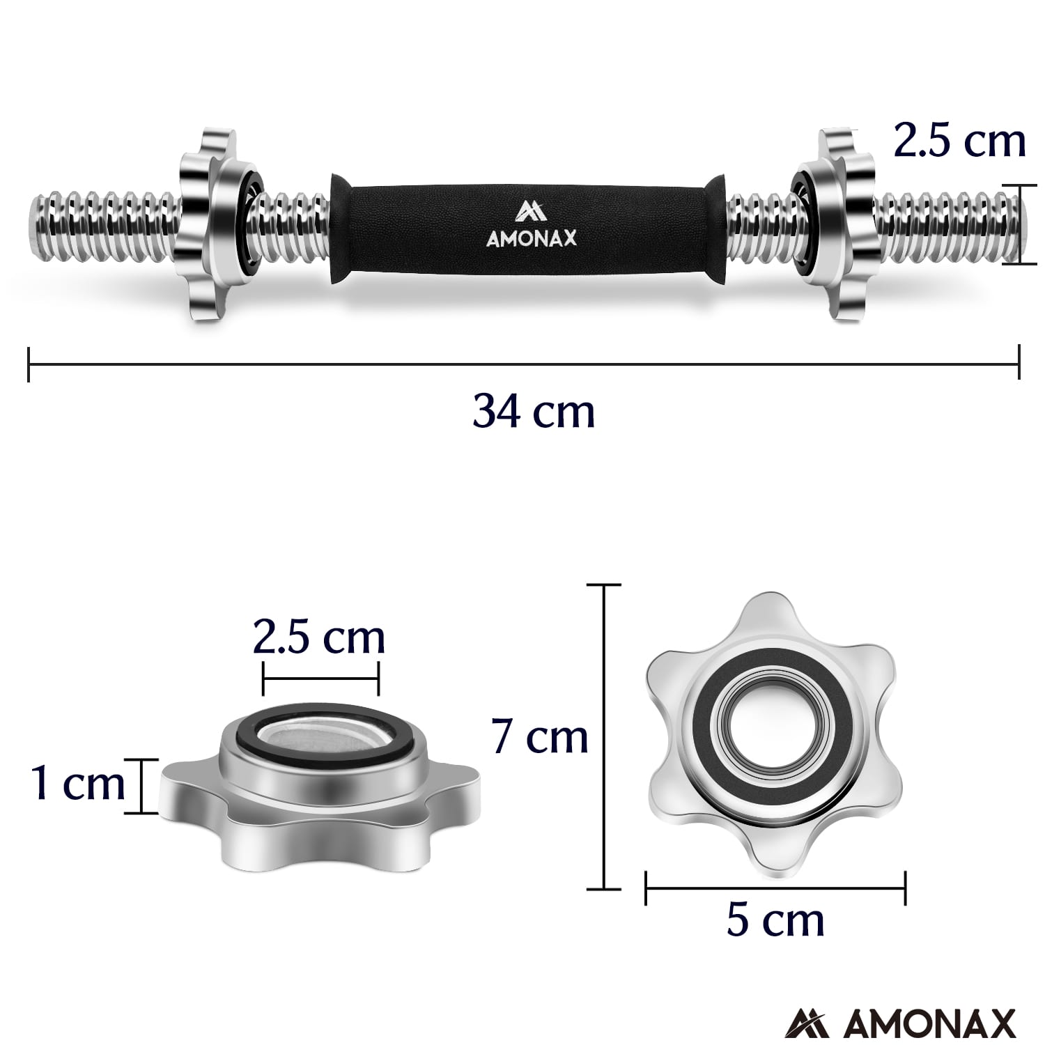 Dumbbell Handles for 1 inch Weight Plates - 35cm