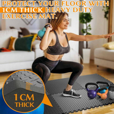 Exercise Interlocking Floor Mats - Black 60x60cm 4 TILES (16 SQ FT)