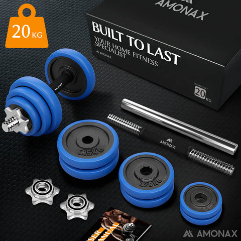 20KG Cast Iron Adjustable Dumbbell Set with Blue Rubber Ring for Home Gym