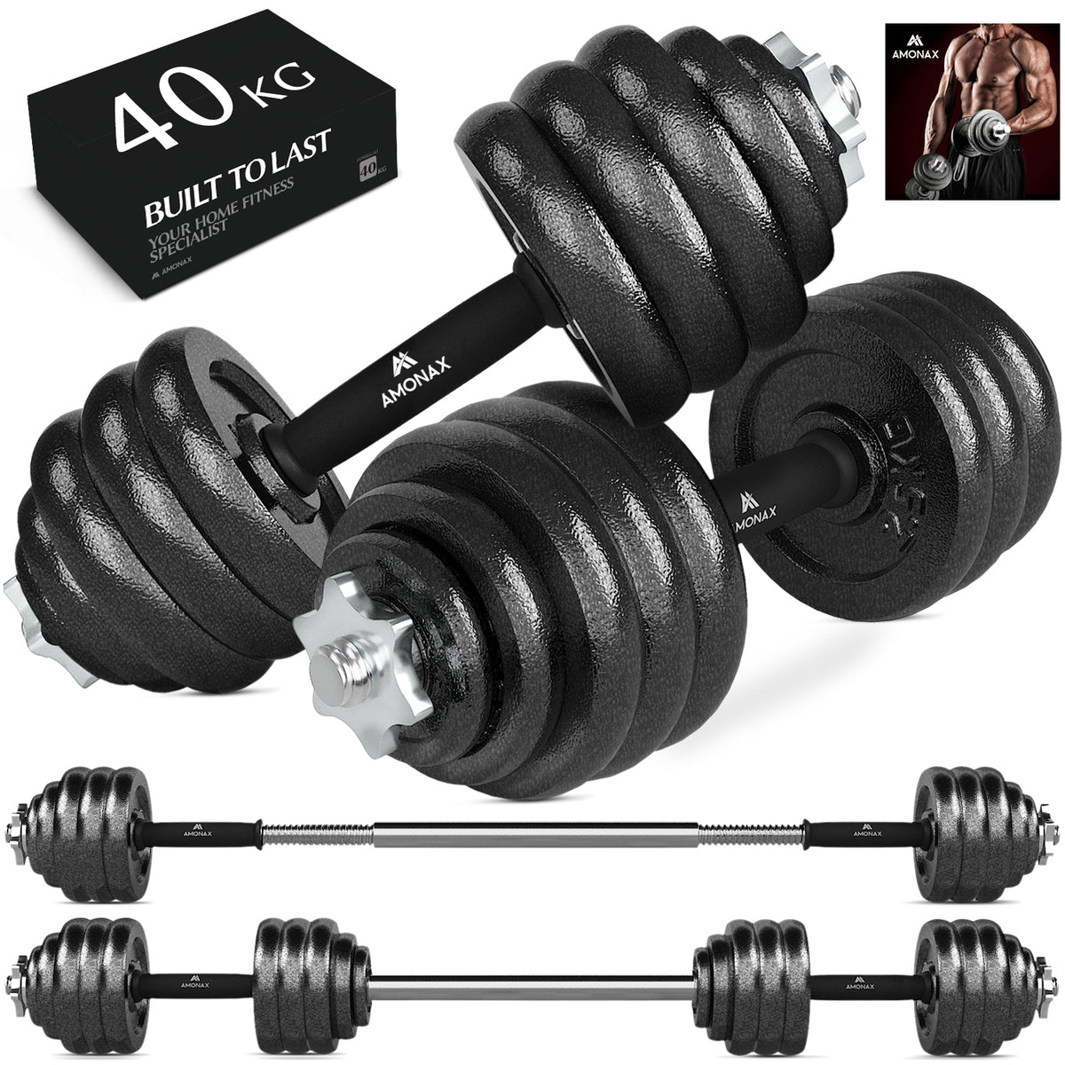 40KG Core Home Fitness Adjustable Dumbbell Set AMONAX