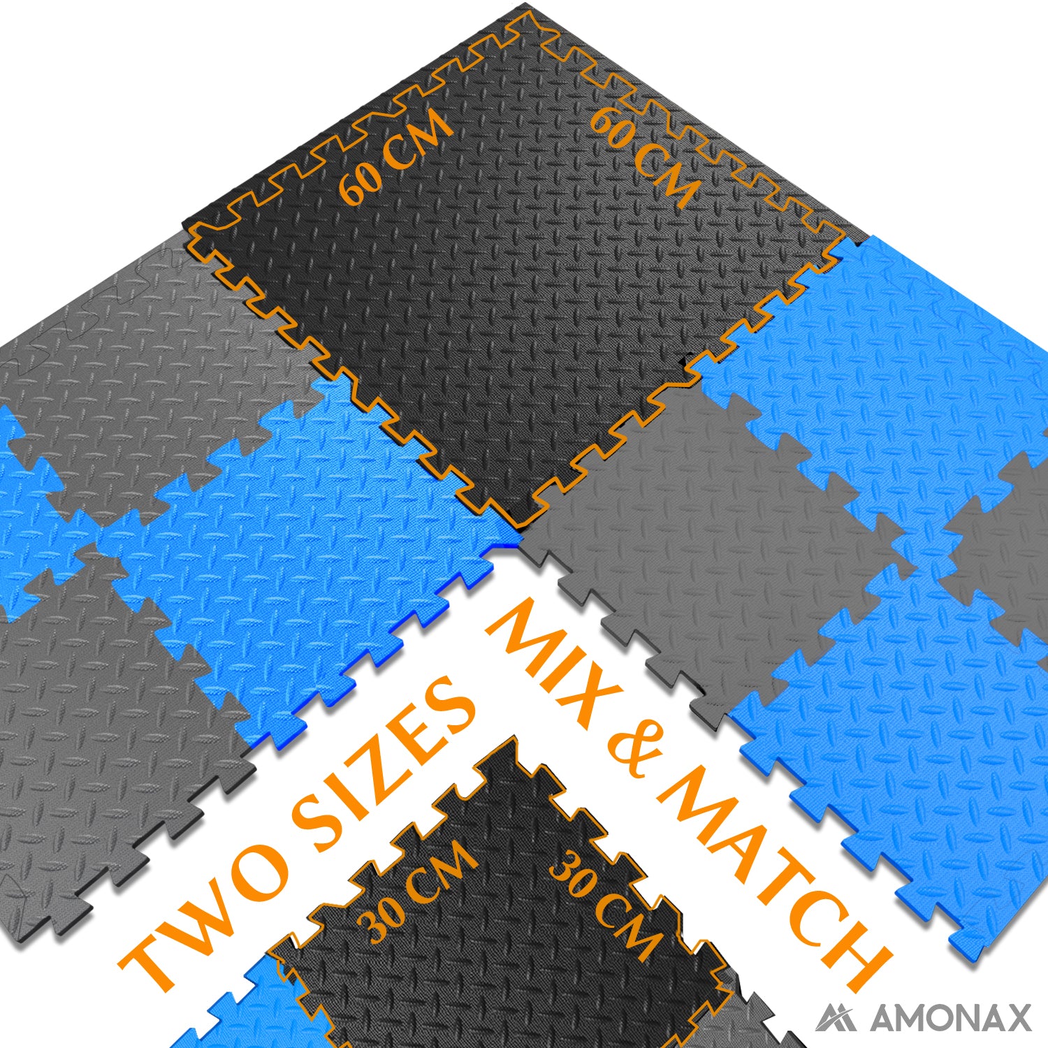 Foam Floor Mats For Exercise Black 30x30cm (17 SQ FT) AMONAX