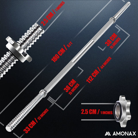 6FT (180cm) Barbell Bar – Durable Steel Weightlifting Bar for Strength Training