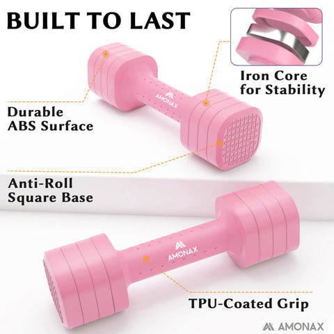 Adjustable Dumbbell Set – 4-in-1 Quick-Release (Pink 2.3kg ×2)