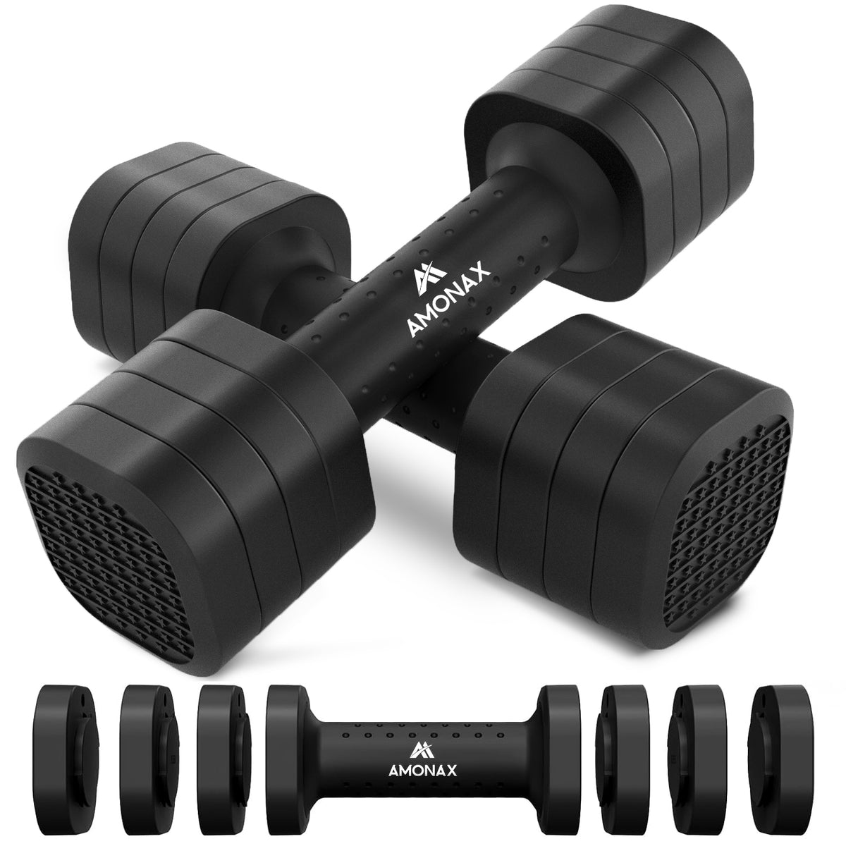 4-in-1 Adjustable Weights Dumbbells Set - Black