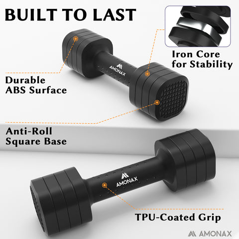 4-in-1 Adjustable Weights Dumbbells Set - Black