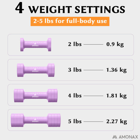 Adjustable Dumbbell Set – 4-in-1 Quick-Release (Light Purple 2.3kg ×2)
