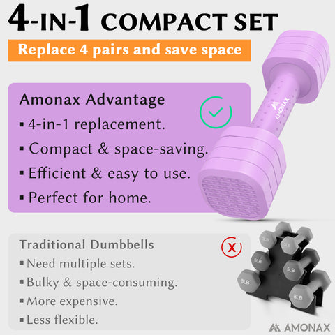 4-in-1 Adjustable Weights Dumbbells Set - Light Purple