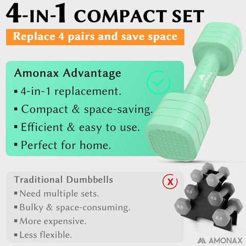 4-in-1 Adjustable Weights Dumbbells Set - Green