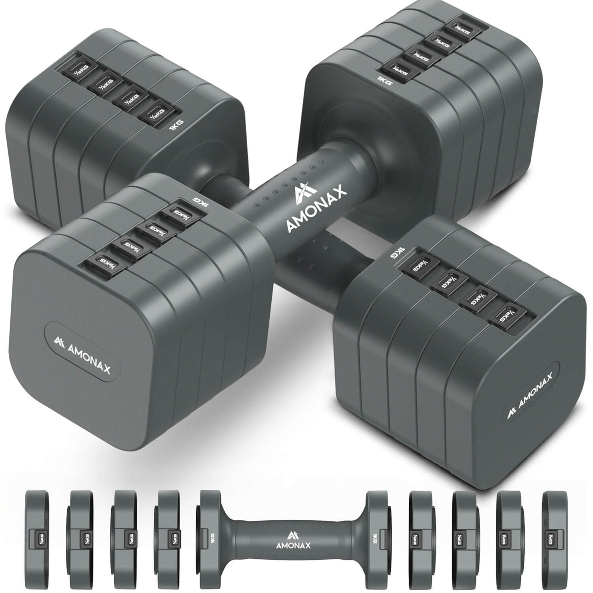 Adjustable Dumbbell Set – 5-in-1 Quick-Release ( Grey 5kg ×2)