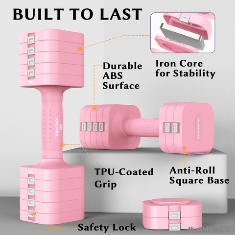 Adjustable Dumbbell Set – 5-in-1 Quick-Release ( Pink 5kg ×2)