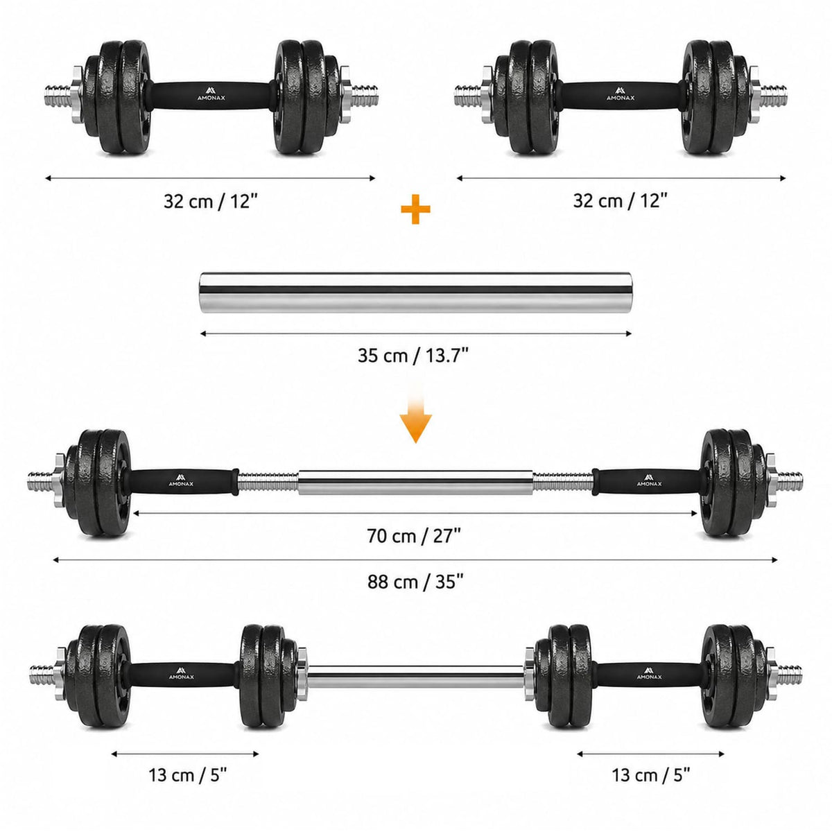 Cast Iron Adjustable Dumbbell & Barbell Set for Home Gym (15–50kg)