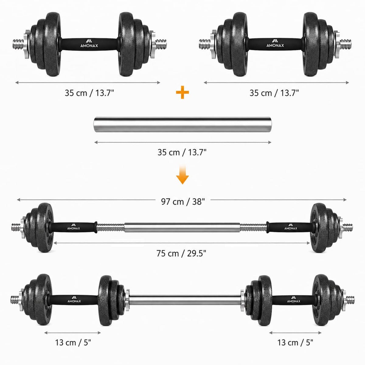 Cast Iron Adjustable Dumbbell & Barbell Set for Home Gym (15–50kg)