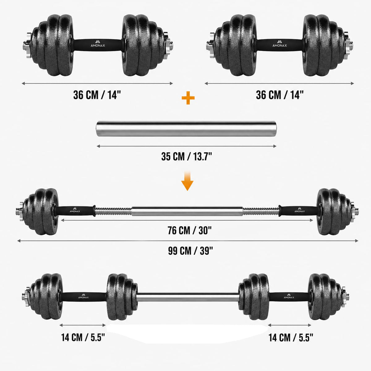 Cast Iron Adjustable Dumbbell & Barbell Set for Home Gym (15–50kg)