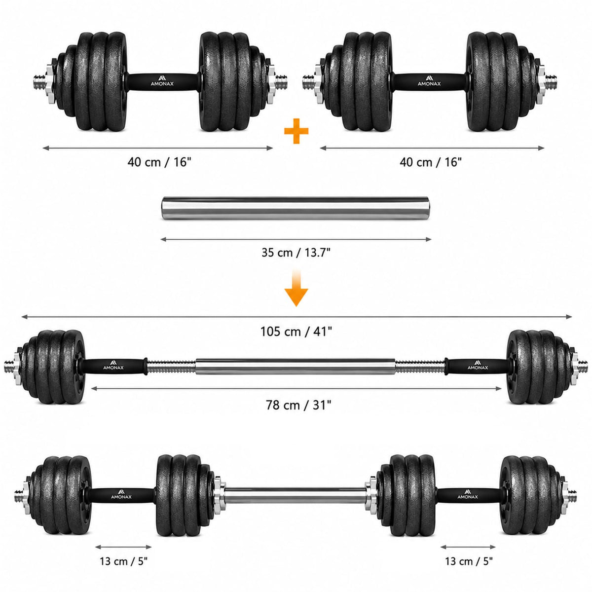 Cast Iron Adjustable Dumbbell & Barbell Set for Home Gym (15–50kg)