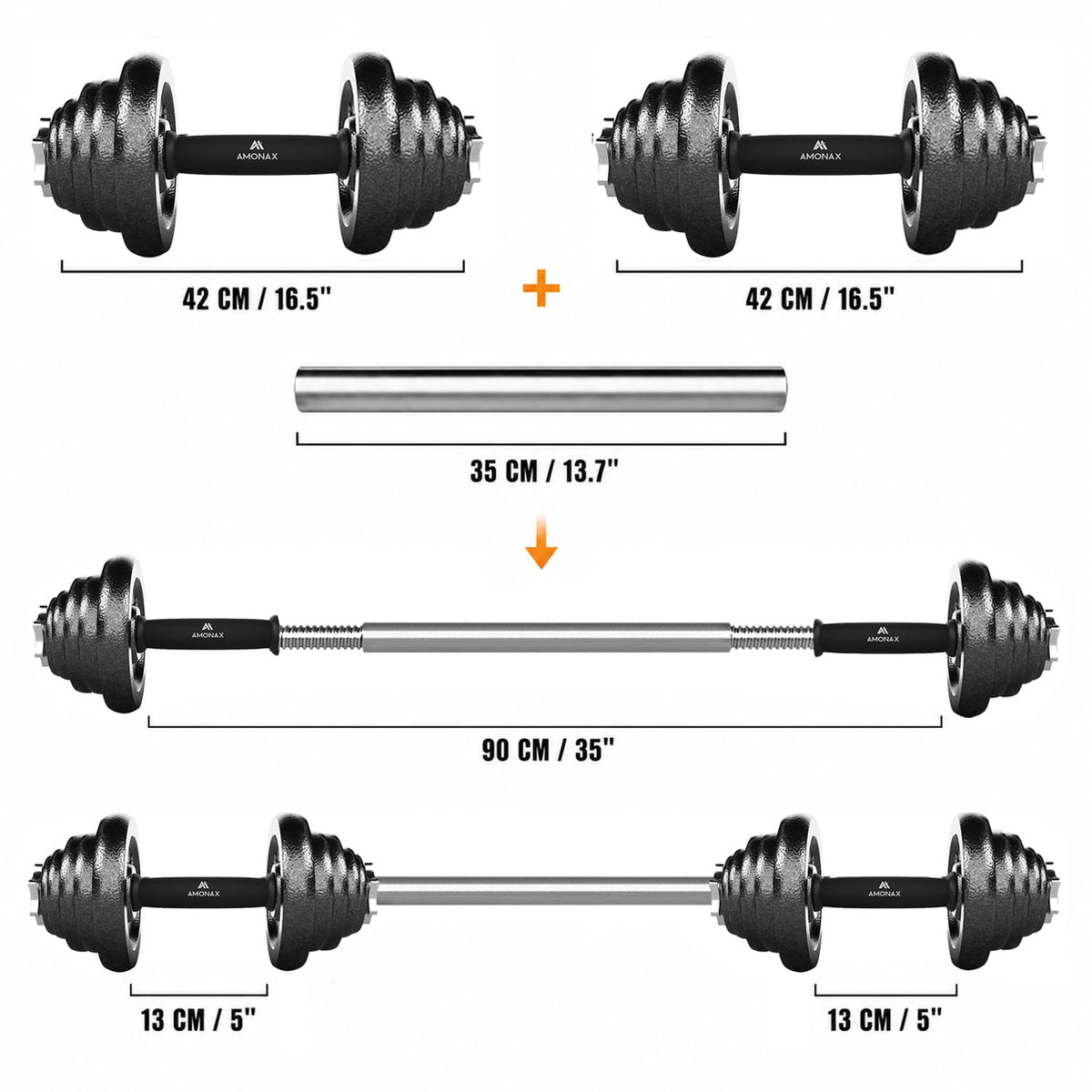 Cast Iron Adjustable Dumbbell & Barbell Set for Home Gym (15–50kg)