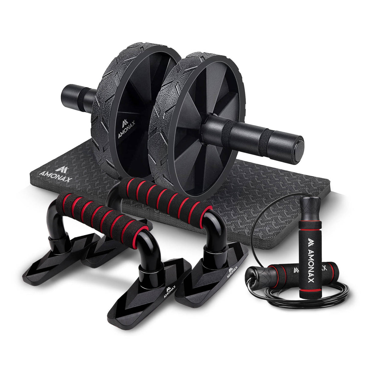 Ab Roller Set with Skipping Rope & Push Up Bars – Home Workout Kit for Core Training