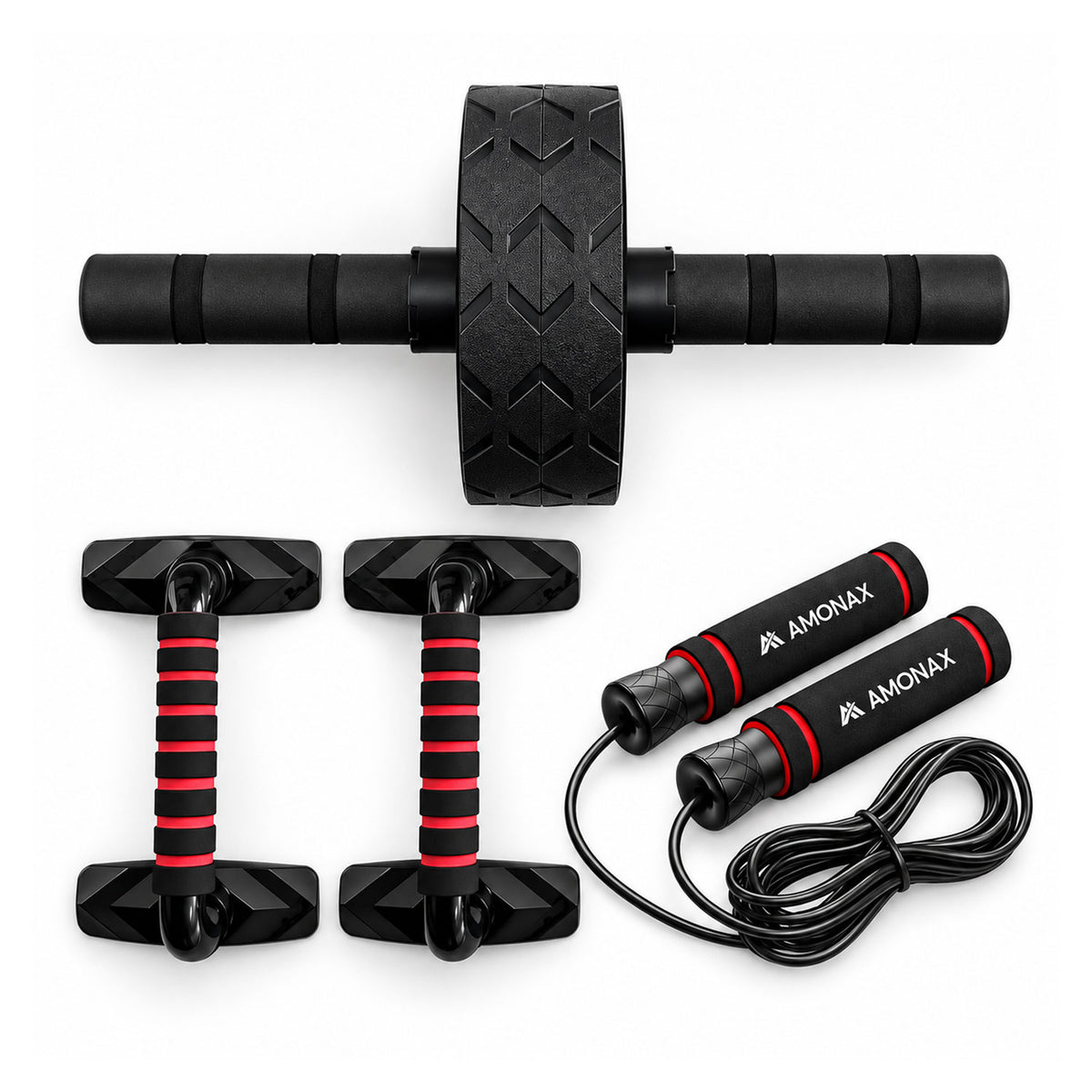 Ab Roller Set with Skipping Rope & Push Up Bars – Home Workout Kit for Core Training