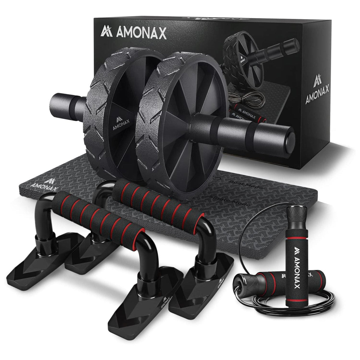 Ab Roller Set with Skipping Rope & Push Up Bars – Home Workout Kit for Core Training