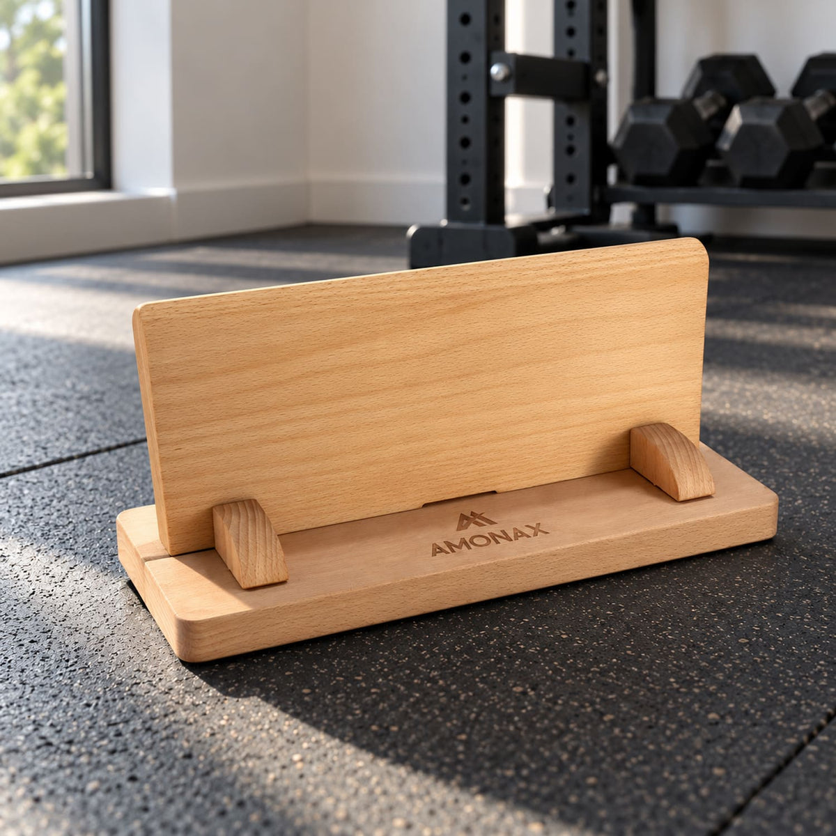 Home gym weight plate storage rack for AMONAX Quick-Change system