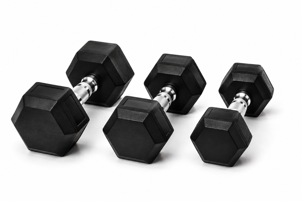Traditional fixed-weight hex dumbbells