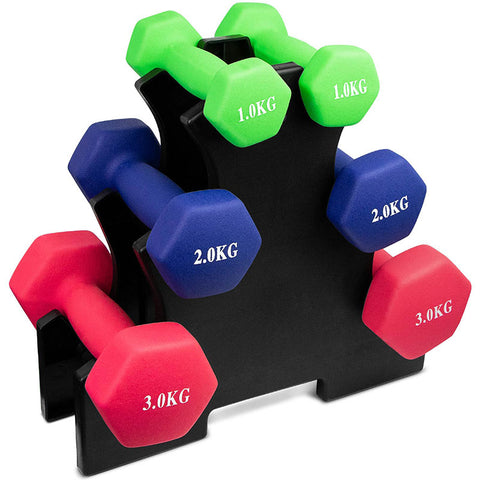 neoprene handweights dumbbells set with rack