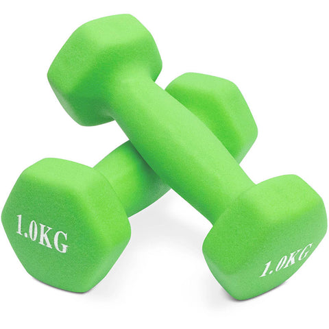 Small handheld rubber dumbbells set 1KG pair (2KG weights) for ladies