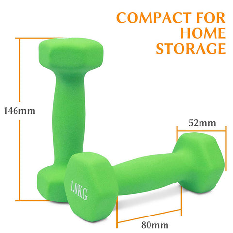 Small handheld rubber dumbbells set 1KG pair for ladies (2KG weights)